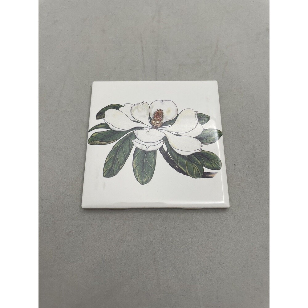 BananAppeal Appeal Ceramic Tile Tiles Magnolia White Flowers Floral 4.25 inch